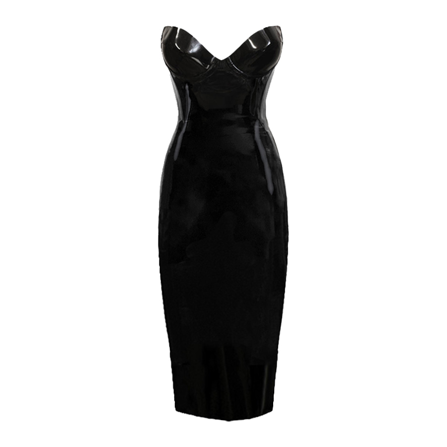 Atsuko Kudo Latex Candy Cup Pencil Dress in Supatex Black
