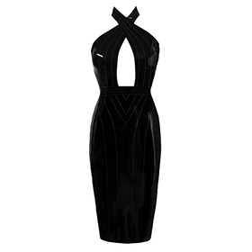 Atsuko Kudo Latex Deluxe Obsession Twist Neck Pencil Dress in supatex black