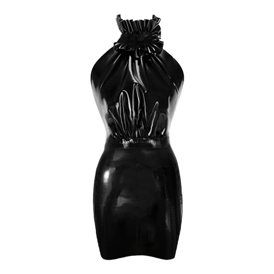 Atsuko Kudo Latex Drama Frill Mini Dress in Black