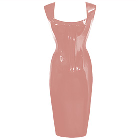 Atsuko Kudo Latex Eden Corset Pencil Dress in Supatex Light Brown