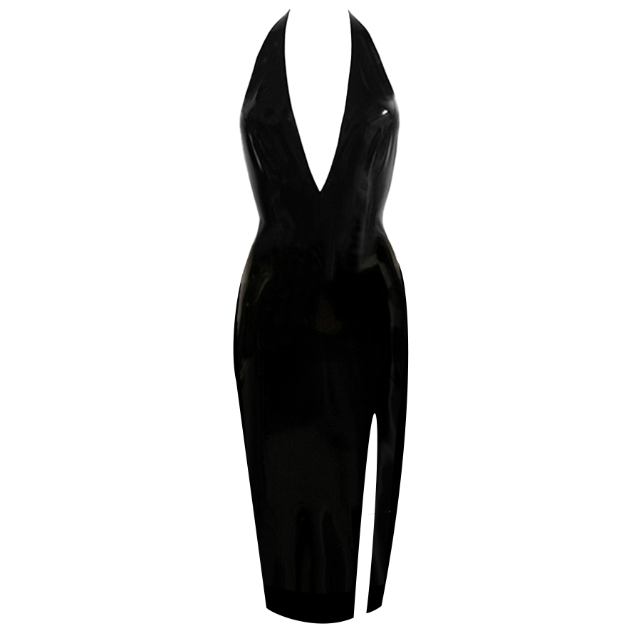 Atsuko Kudo Latex Encounter Open Back Slit Dress in Black