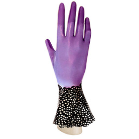 Atsuko Kudo Latex Handmade Wrist Gloves in Semi-Trans Lilac and Black