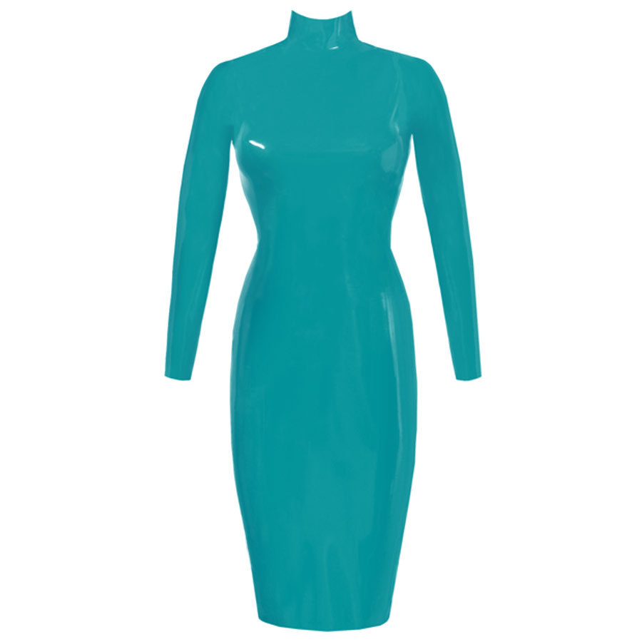 Atsuko Kudo Latex Joy Pencil Dress in vibrant turquoise