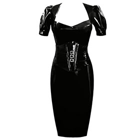 Atsuko Kudo Latex Juliet Corset Pencil Dress in Supatex Black