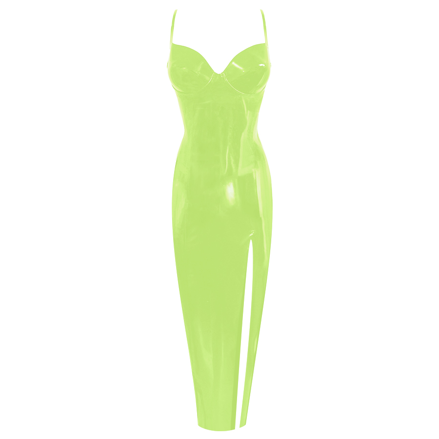 Atsuko Kudo Latex Lady P Evening Dress   in vibrant lime green
