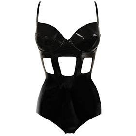Atsuko Kudo Latex Lady P Soft Cup Cage Cutout Body in supatex black
