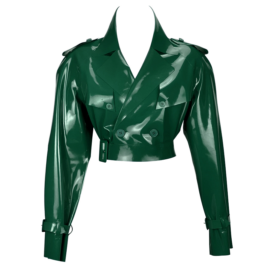Atsuko Kudo Latex Oversized Trench Jacket in Supatex Forest Green