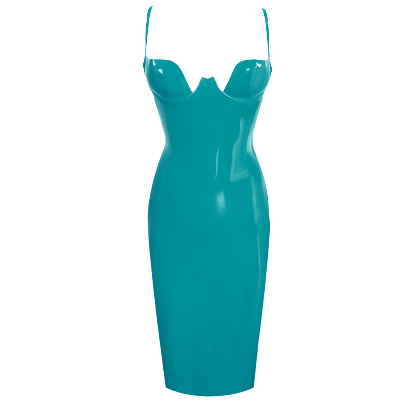 Atsuko Kudo Latex Paris Cup Pencil Dress in Supatex Vibrant Turquoise
