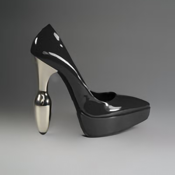 Atsuko Kudo Latex Handmade Italian Point Pump in BlackChromeBlack Patent Leather