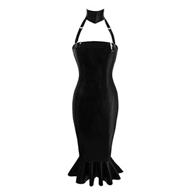 Atsuko Kudo Latex Restricted Strapless Mini Kick Hem Dress in supatex black