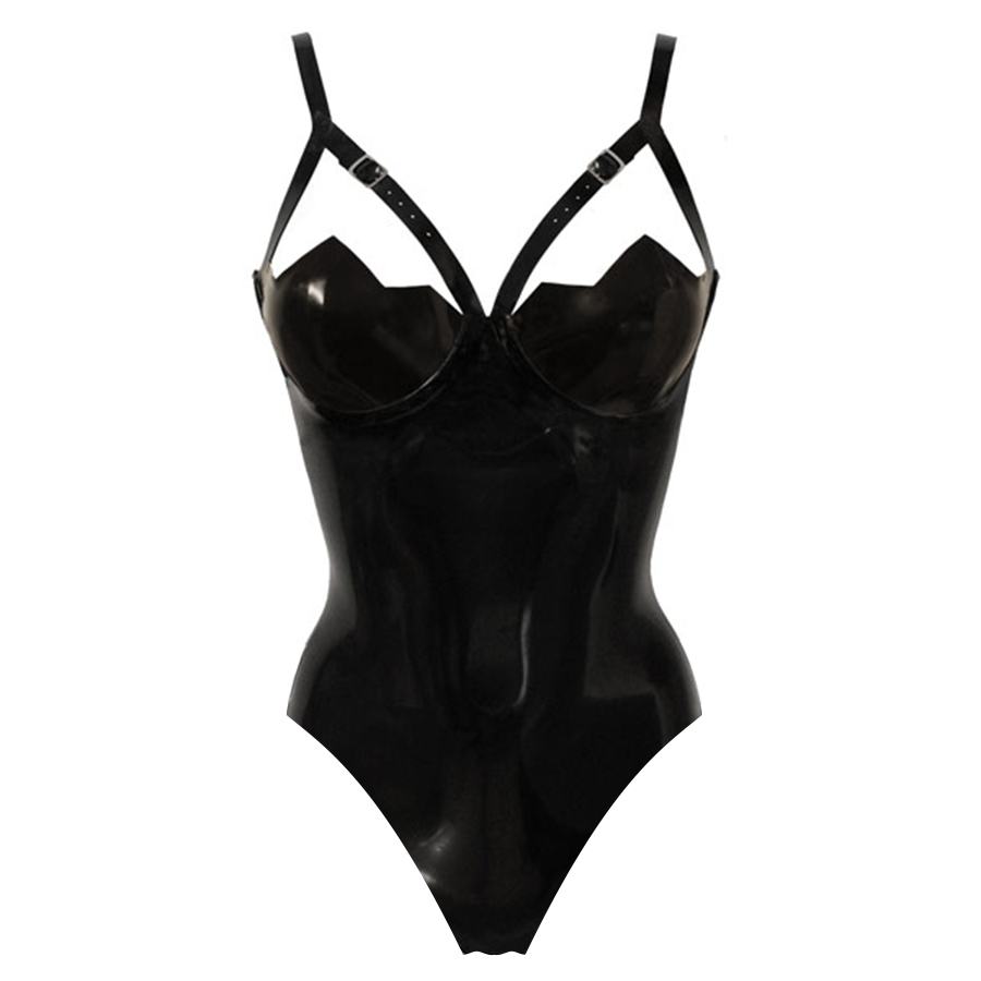 Atsuko Kudo Latex Restricted ZigZag Cup Bodysuit in Black