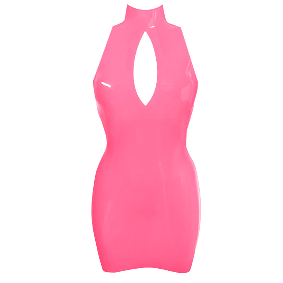 Atsuko Kudo Latex Shoulderless Joy Mini Dress in Vibrant Bright Pink