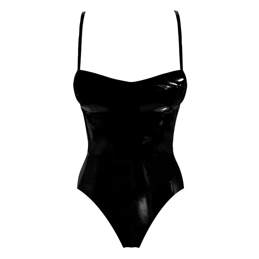 Atsuko Kudo Latex Strappy Peach Bodysuit in supatex black