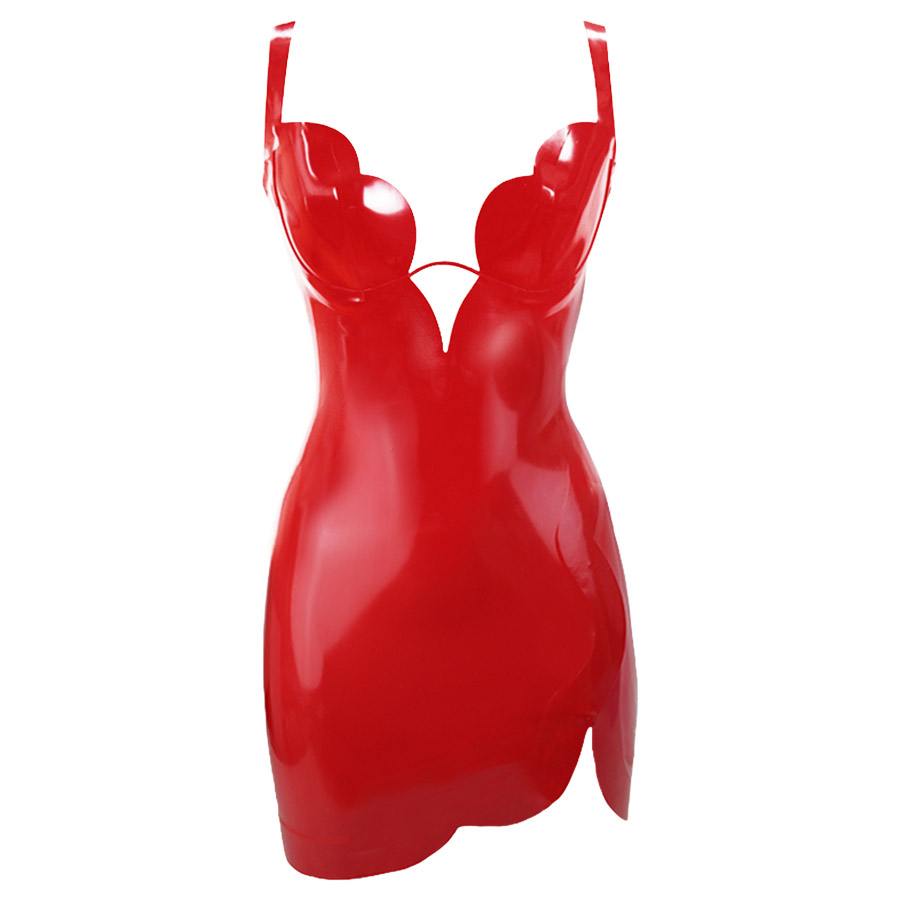 Atsuko Kudo Latex Strappy Tulip Cup Mini Dress in Supatex Red