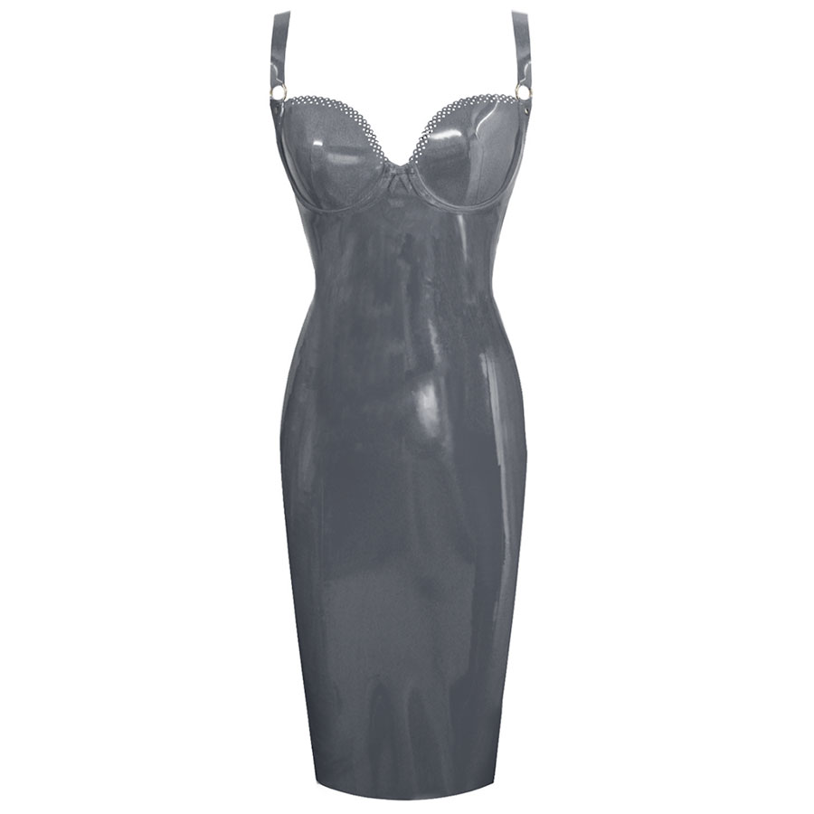 Atsuko Kudo Latex Wonder Cup Pencil Dress in Pearlsheen Pewter