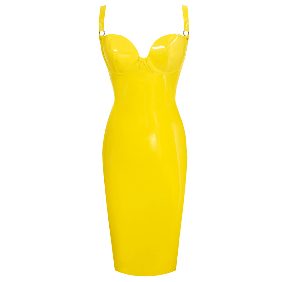Atsuko Kudo Latex Wonder Cup Pencil Dress in supatex yellow